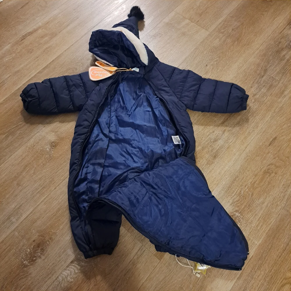 Mud Kingdom Navy Blue One-Piece Baby Hooded Snowsuit Size 70 C or 6-9 Months